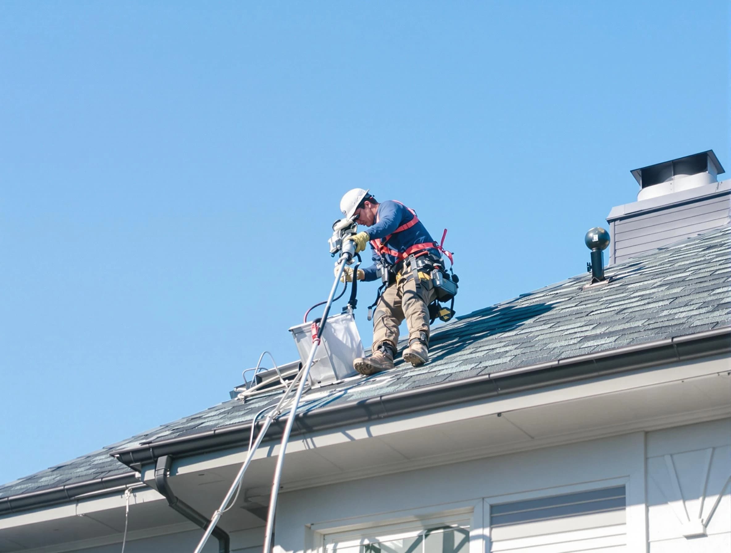 Farmington Dryer Vent Cleaning certified technician cleaning a roof-mounted dryer vent system in Farmington