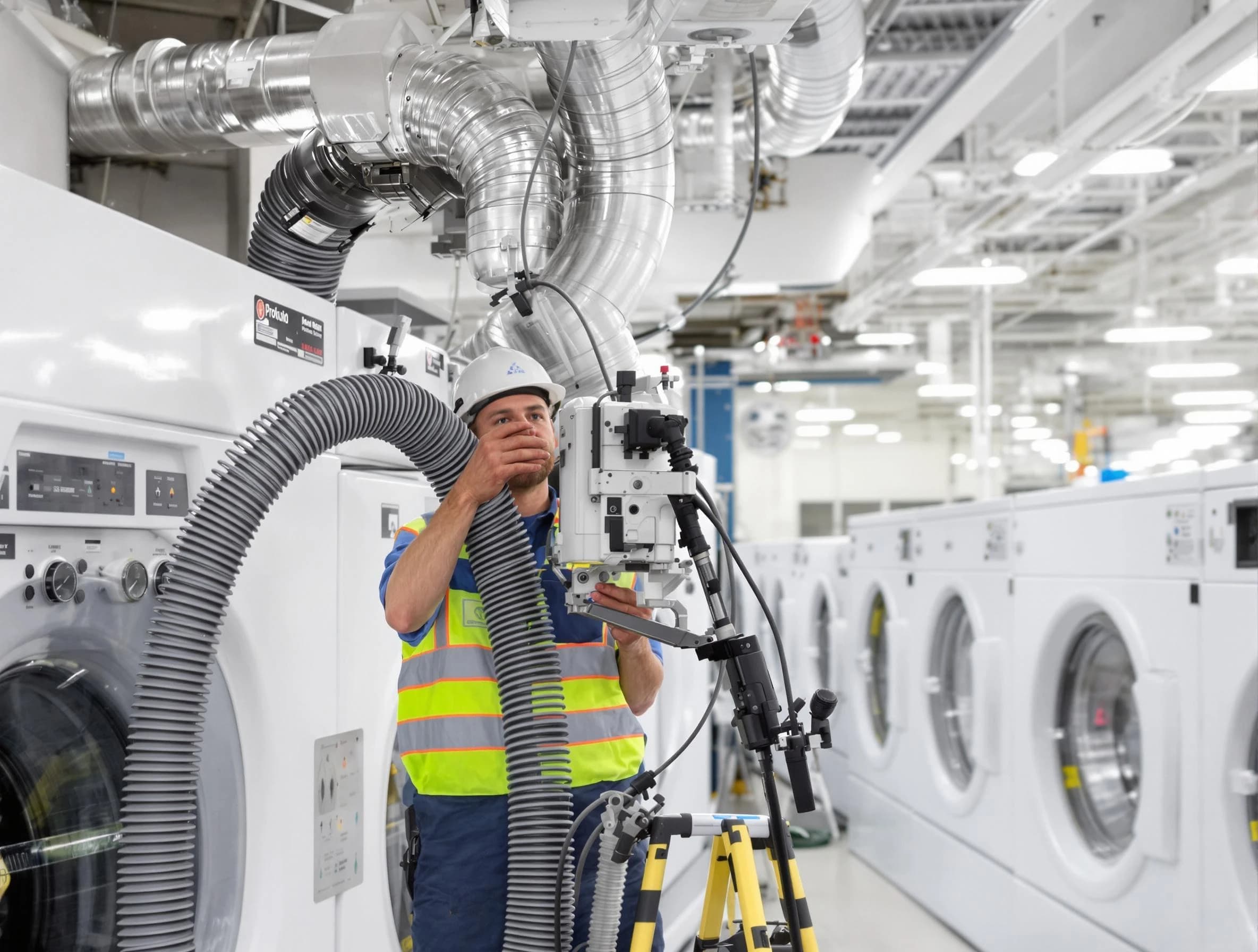 Farmington Dryer Vent Cleaning team performing commercial-grade dryer vent cleaning at a business facility in Farmington