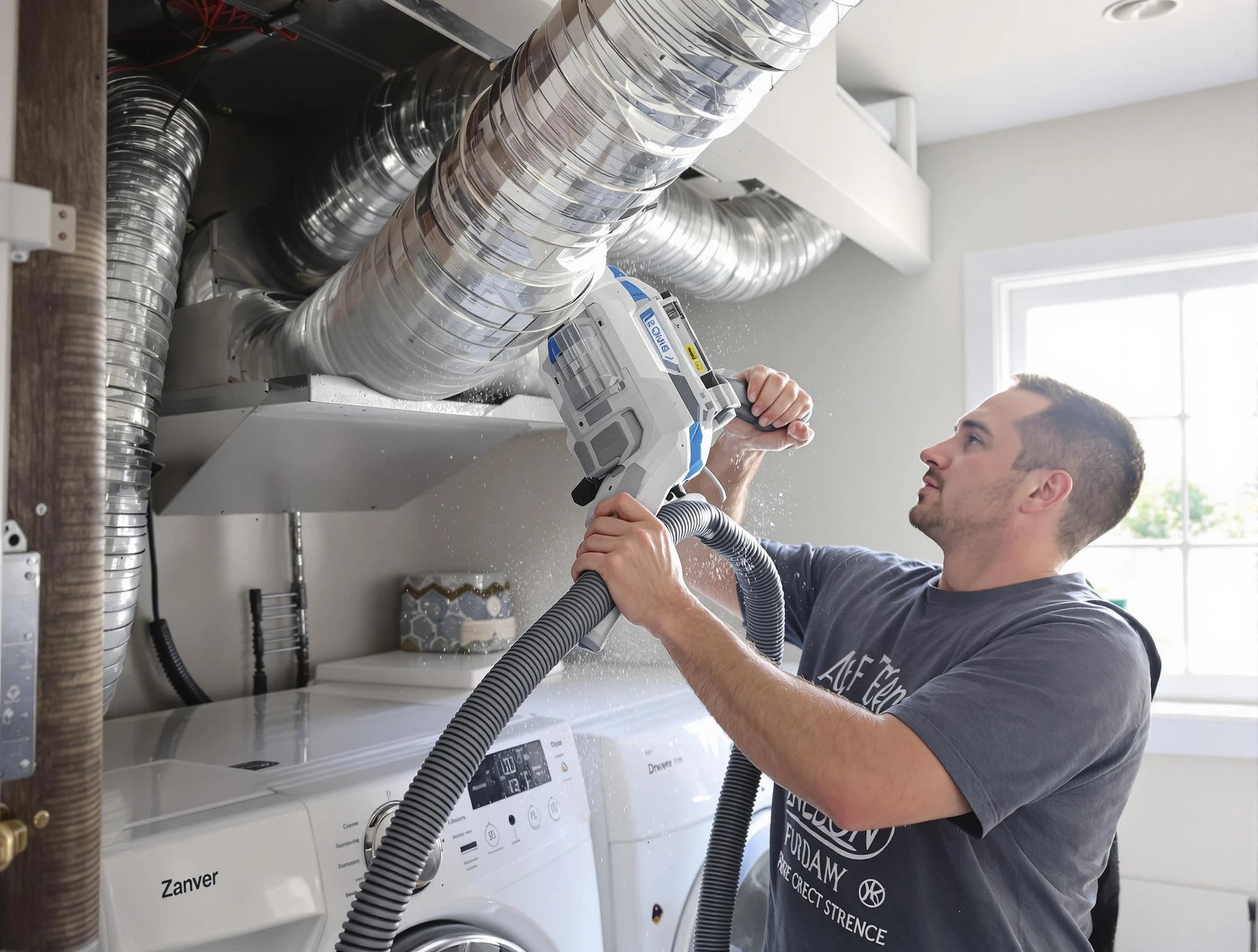 Farmington Dryer Vent Cleaning specialist cleaning deep within a dryer vent duct system in Farmington