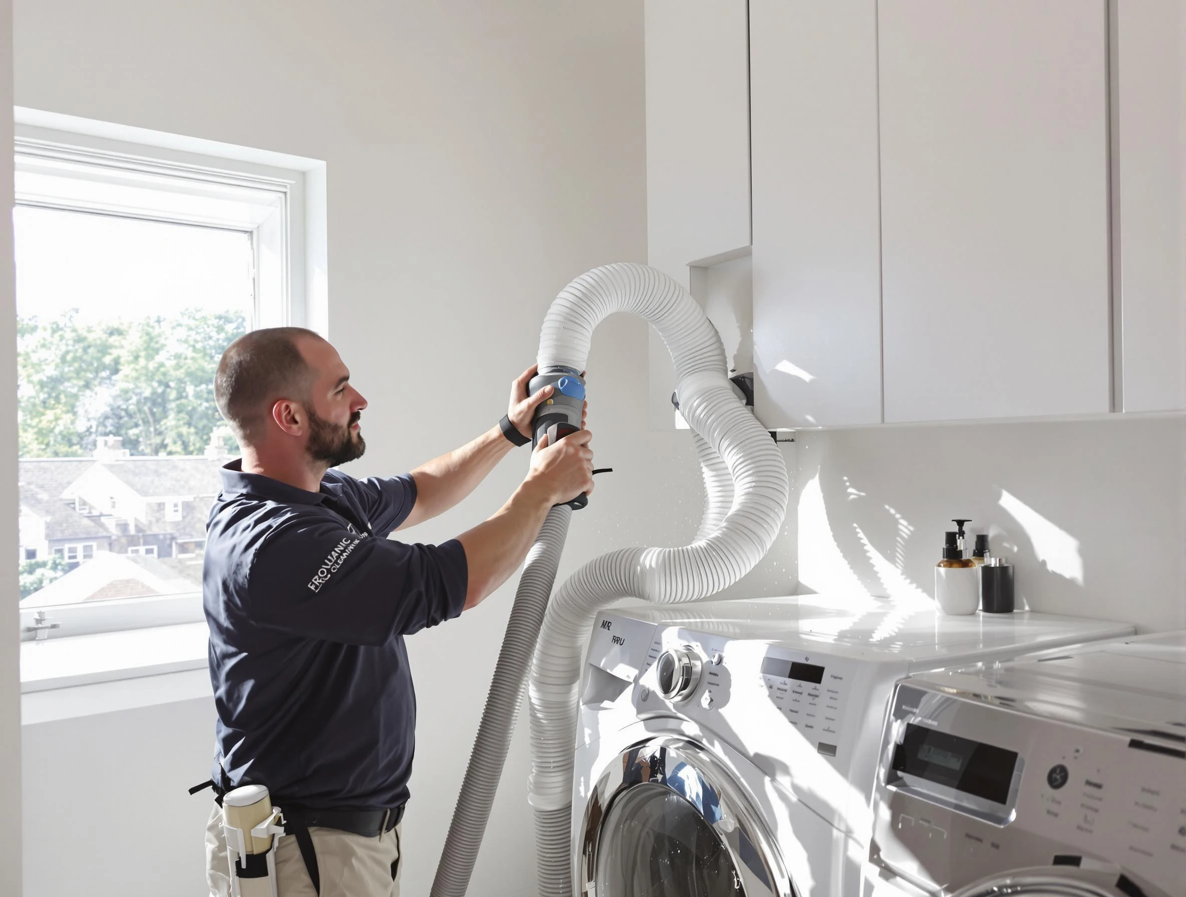 Certified Farmington Dryer Vent Cleaning technician performing dryer vent cleaning in Farmington