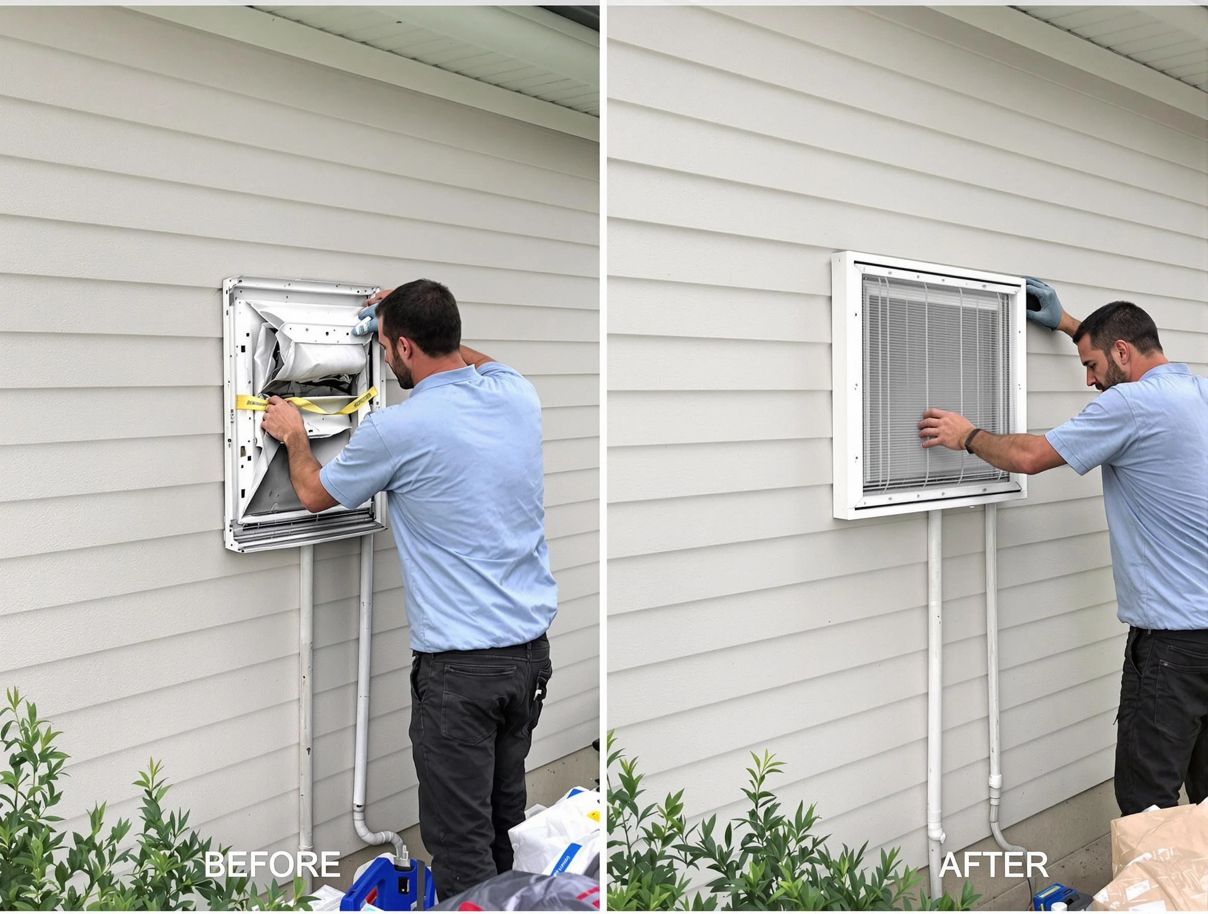 Farmington Dryer Vent Cleaning technician installing high-quality dryer vent cover at a residential property in Farmington