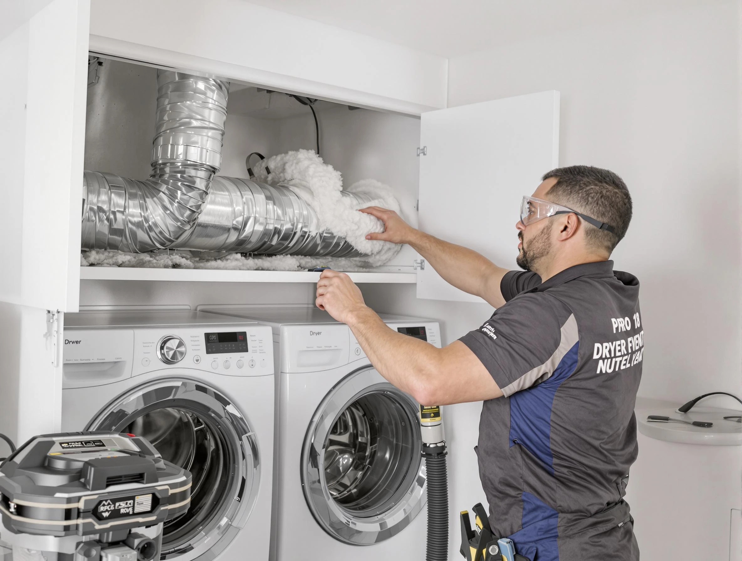 Farmington Dryer Vent Cleaning certified technician performing specialized gas dryer vent cleaning in Farmington